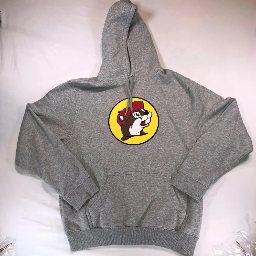 Buc-ee's Beaver Logo Graphic Hoodie Gray Mens Medium Pullover Sweatshirt